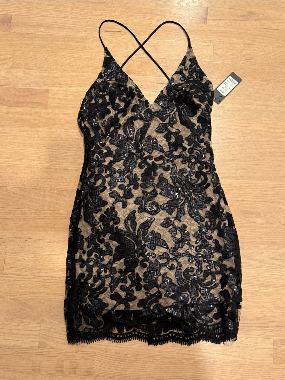 AKIRA Black Lace Sequin Overlay Slip Dress